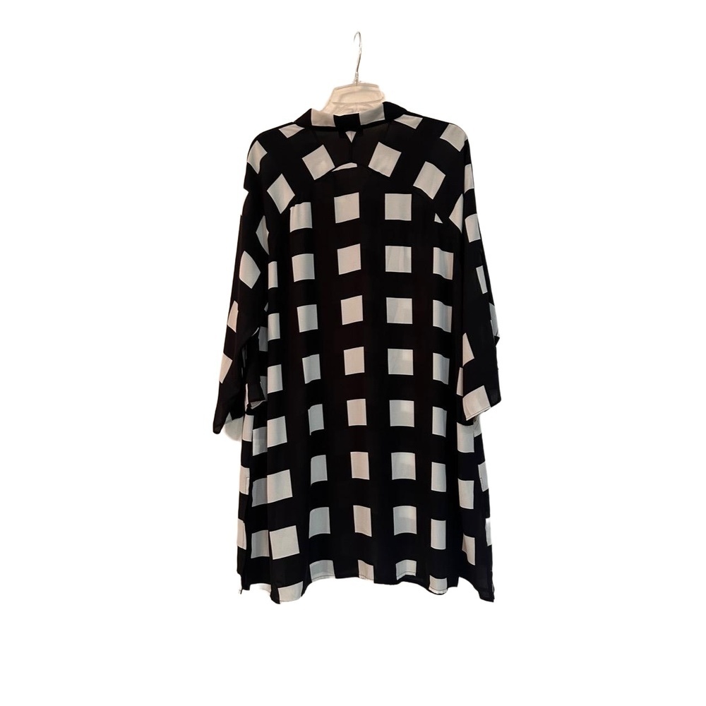 ALFANI Womens XL Black White Geometric Button-Down Tunic Roll Up Sleeve - Picture 5 of 6